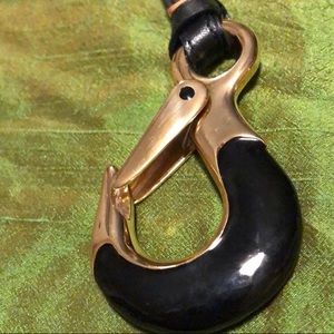 32” black and gold hook latch leather necklace